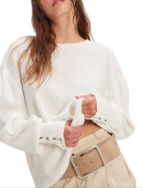 NWOT. Free People Ivory Lapis Cuff Thermal Top. Size S